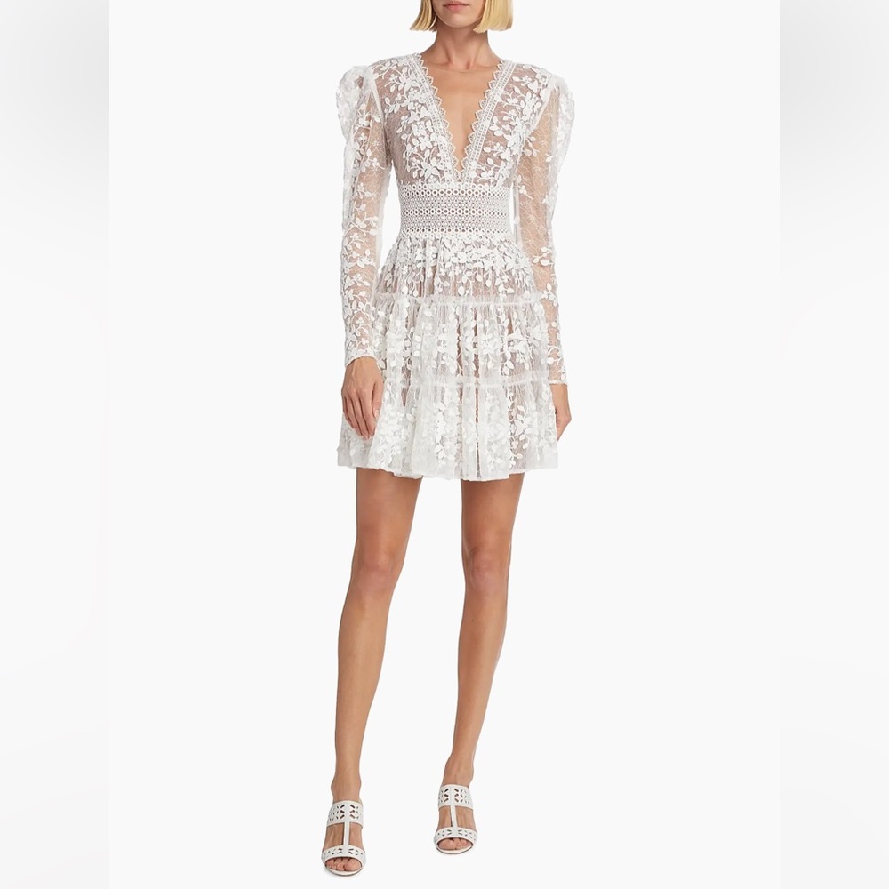 Bronx and Banco White Lace Long Sleeve Dress